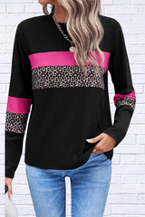 Leopard Round Neck Long Sleeve Blouse