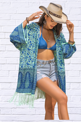 Fringe Printed Open Front Cover-Up – Effortless Boho Chic Style