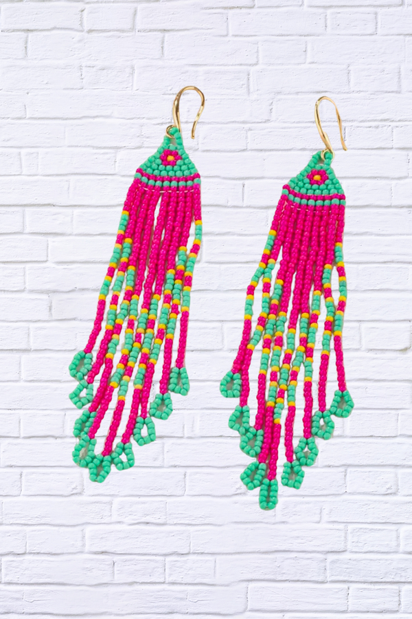 Neon Beaded Dangle Earrings