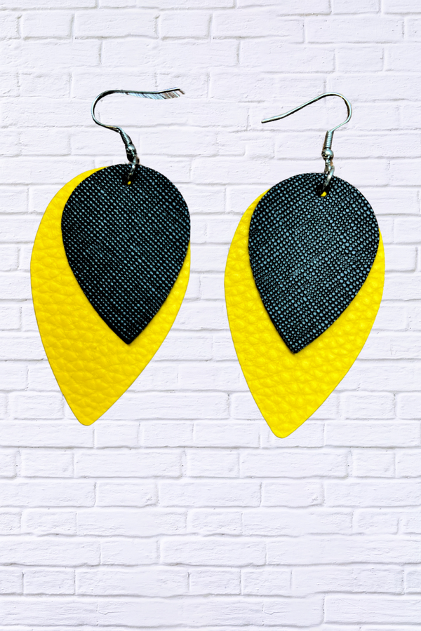 Layered Teardrop Yellow & Black Earrings