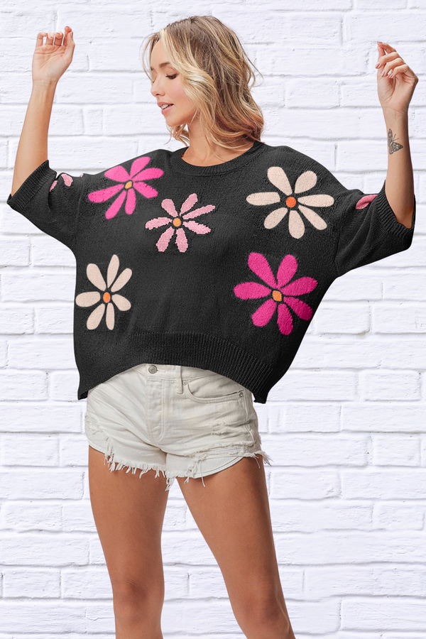 Mia Floral Pattern Cropped Sweater