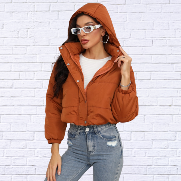 Snap and Zip Closure Hooded Puffer Jacket