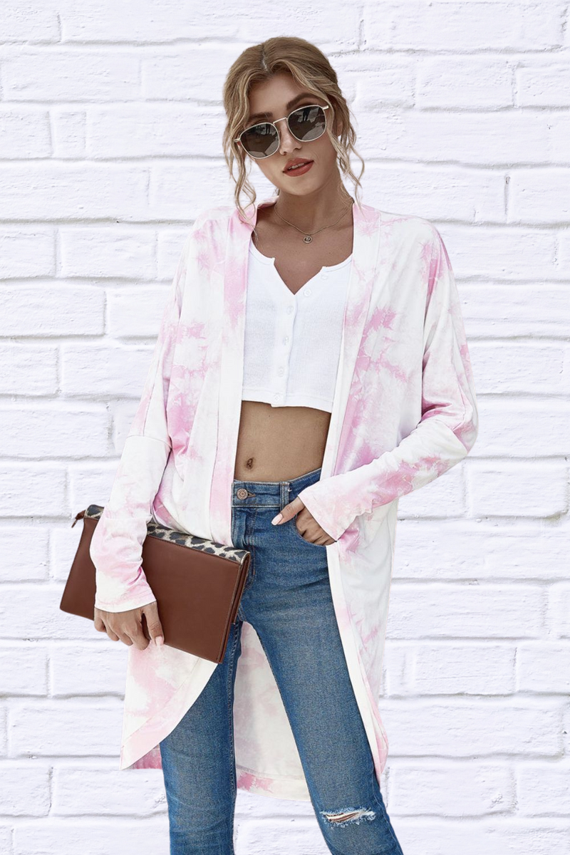 Tie-Dye Open Front Longline Cardigan