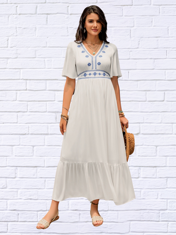Aniko Ruffled Hem V-Neck Flutter Sleeve Dress