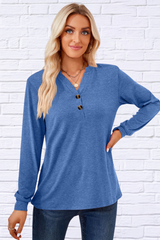 V-Neck Buttoned Long Sleeve Blouse