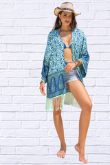 Fringe Printed Open Front Cover-Up – Effortless Boho Chic Style