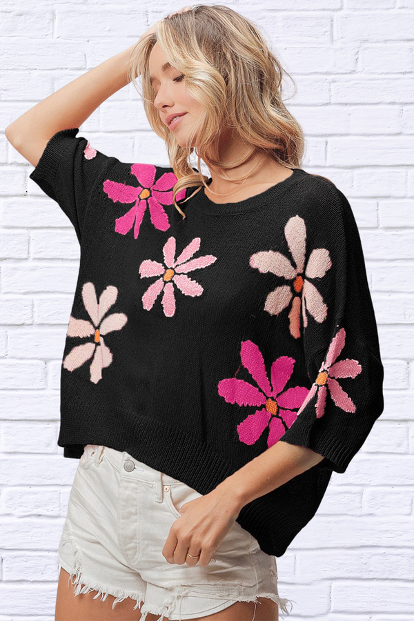 Mia Floral Pattern Cropped Sweater