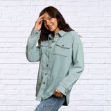 Women's Collared Neck Buttoned Front Pocket Jacket