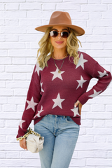 Star Round Neck Dropped Shoulder Sweater