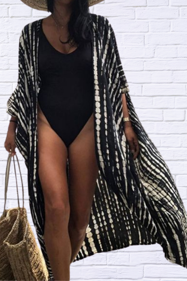 Tie-dye Print Beach Kimono Long Cardigan Blouse Loose Tops Cover Up