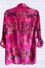 Hot Pink Floral Printed Shirt Embroidered and Vintage Wash