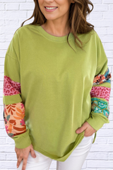 Plus Size Printed Round Neck Long Sleeve Sweatshirt