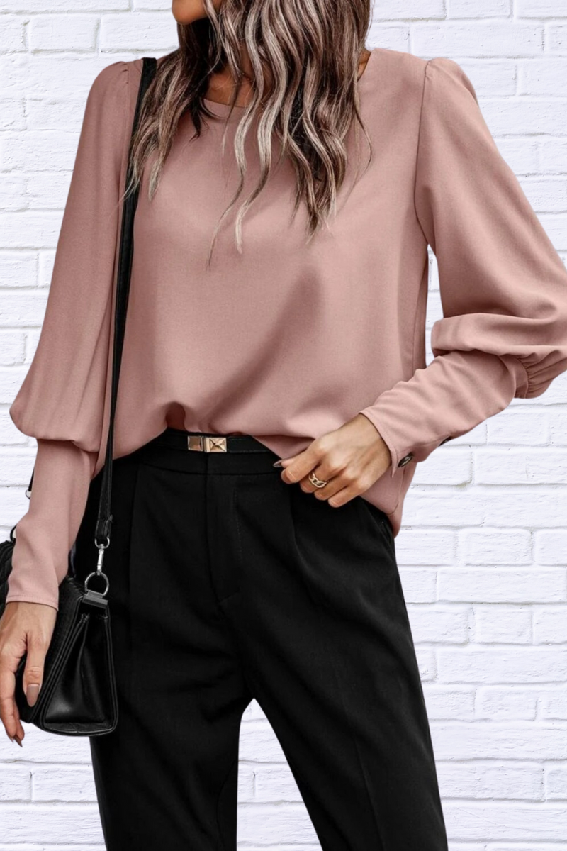 Round Neck Lantern Sleeve Blouse