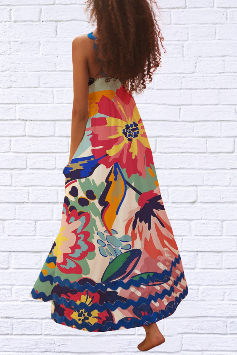 Printed Mel Square Neck Wide Strap Dress