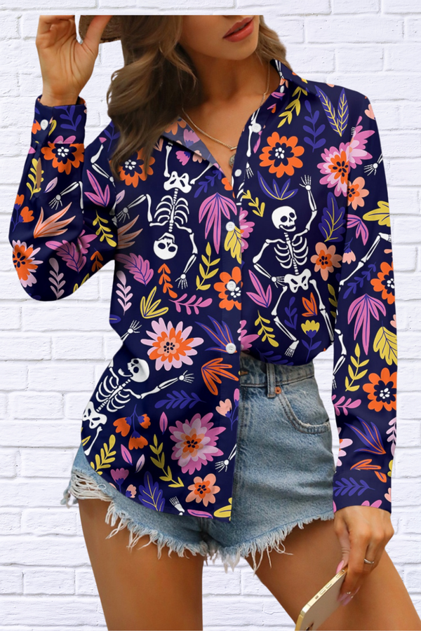 Printed Collared Neck Long Sleeve Shirt