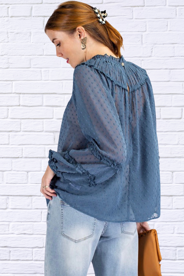 Dawn Blue Chiffon Blouse - Denim Colour