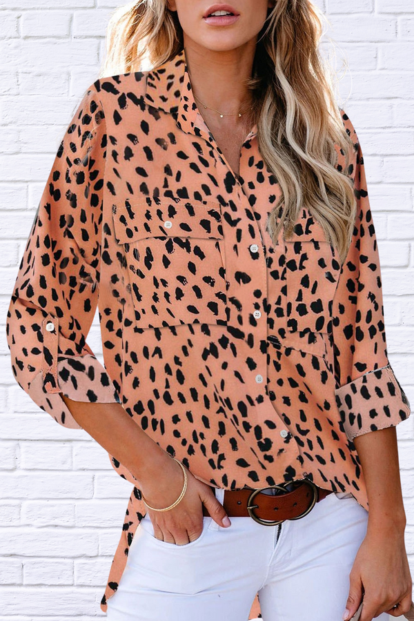 Pockted Printed Button Up Shirt