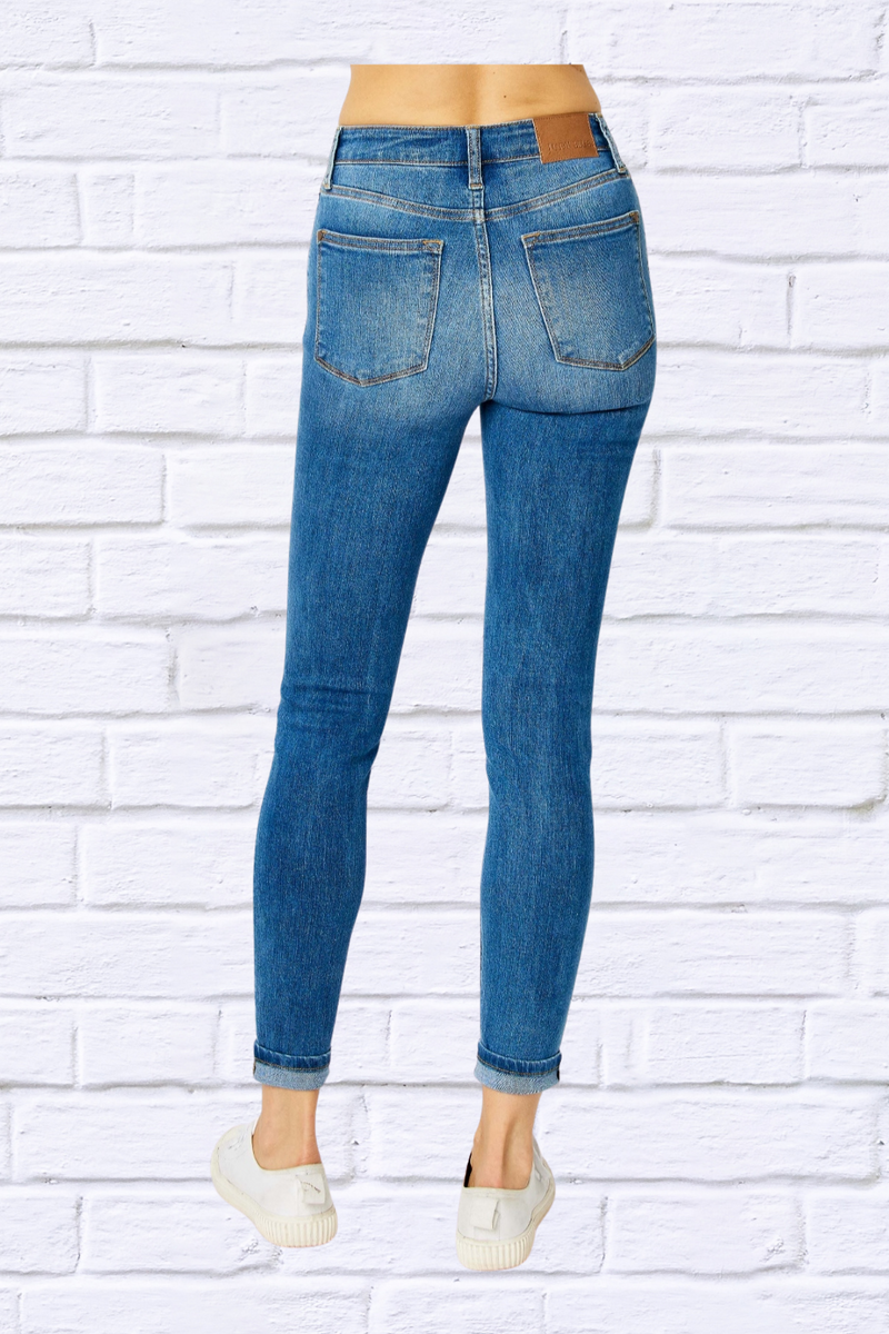 Judy Blue Full Size Cuffed Hem Low Waist Skinny Jeans