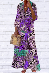 Plus Size Color Block Leopard Print Dress