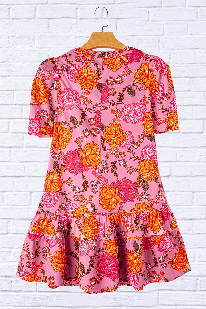 Mish Ruffled Printed Short Sleeve Mini Dress