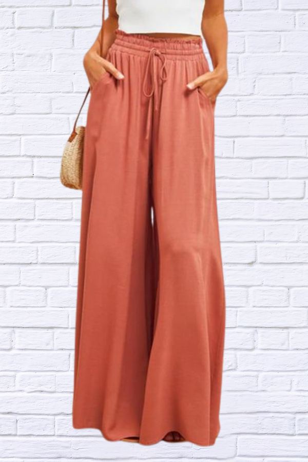 Fashionable Elastic Waisted Casual Wide Leg Pants.