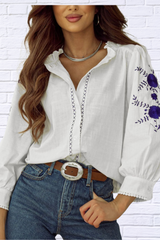 Frill Floral Embroidered Sleeve Shirt