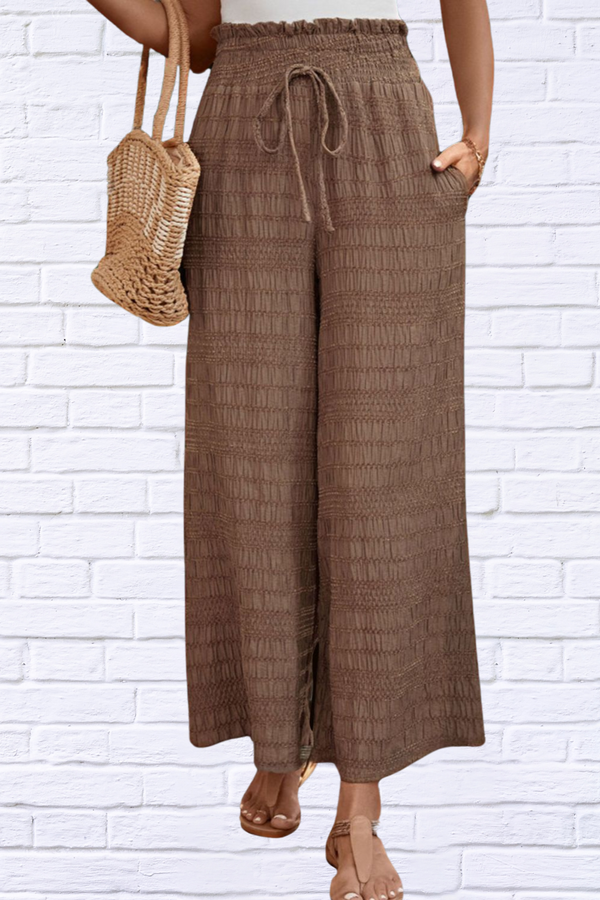 Brown Tied Wide Leg Pants