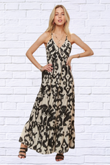 Crisscross Two-Tone V-Neck Maxi Dress