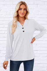 V-Neck Buttoned Long Sleeve Blouse