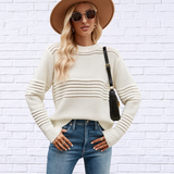 Round Neck Openwork Long Sleeve Pullover Sweater