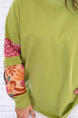 Plus Size Printed Round Neck Long Sleeve Sweatshirt