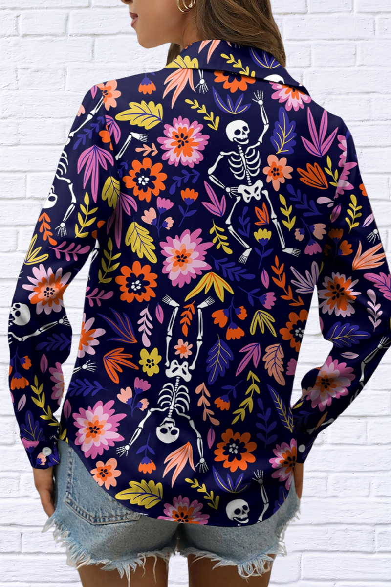 Printed Collared Neck Long Sleeve Shirt