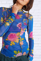 Floral Mock Neck Long Sleeve Top