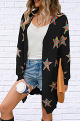 Star Open Front Long Sleeve Cardigan