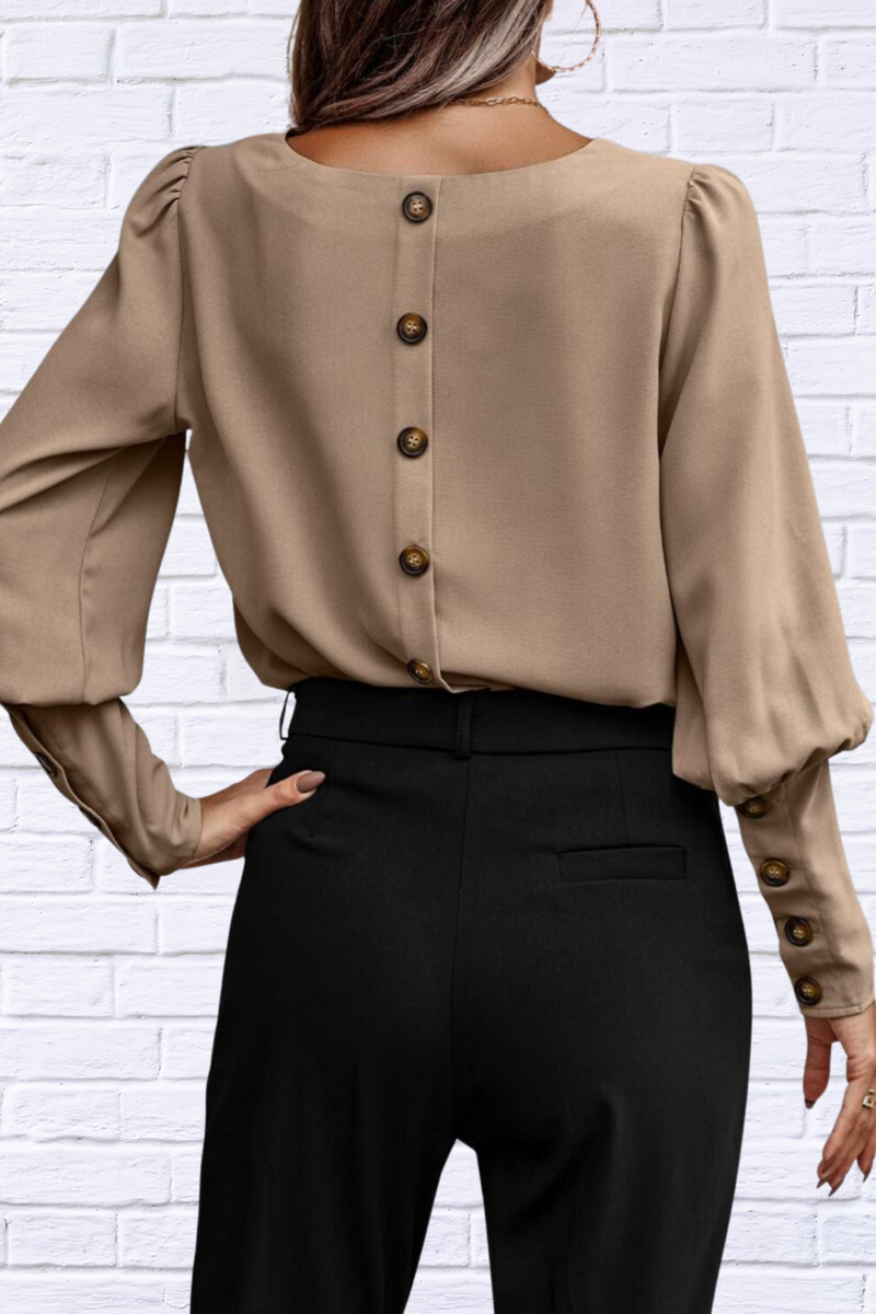 Round Neck Lantern Sleeve Blouse