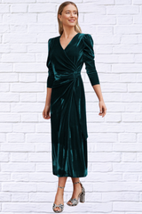 Surplice Puff Sleeve Midi Dress