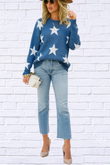 Star Round Neck Dropped Shoulder Sweater