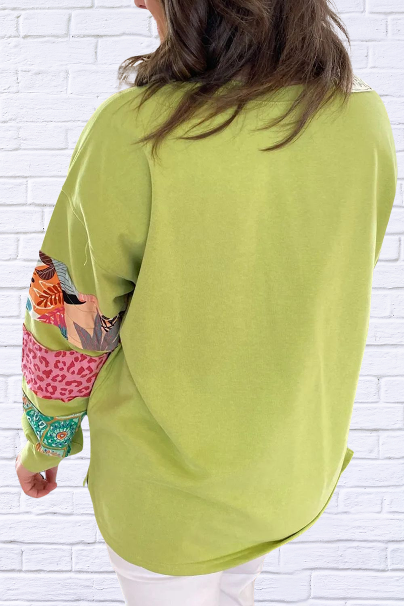 Plus Size Printed Round Neck Long Sleeve Sweatshirt