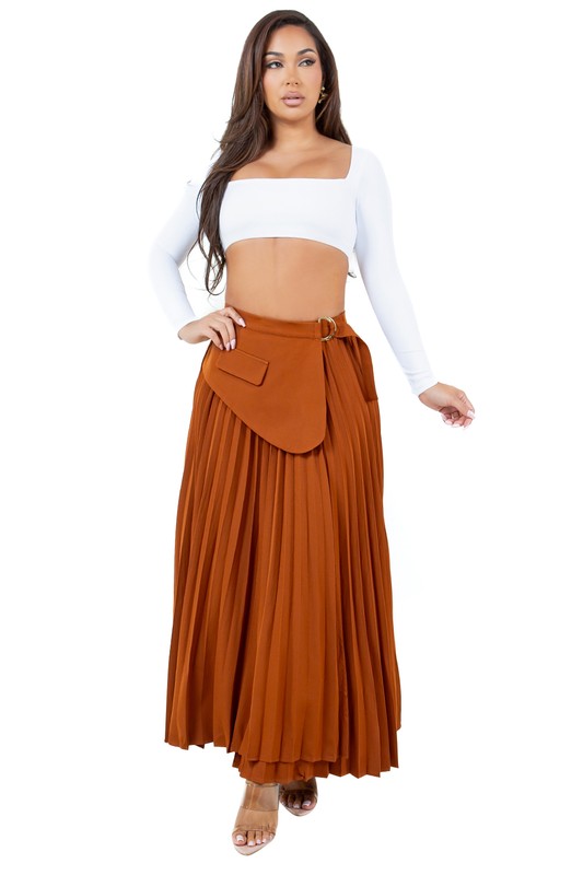 A-Line Style Long Maxi Skirt with D-Ring Buckle