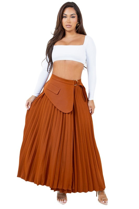 A-Line Style Long Maxi Skirt with D-Ring Buckle