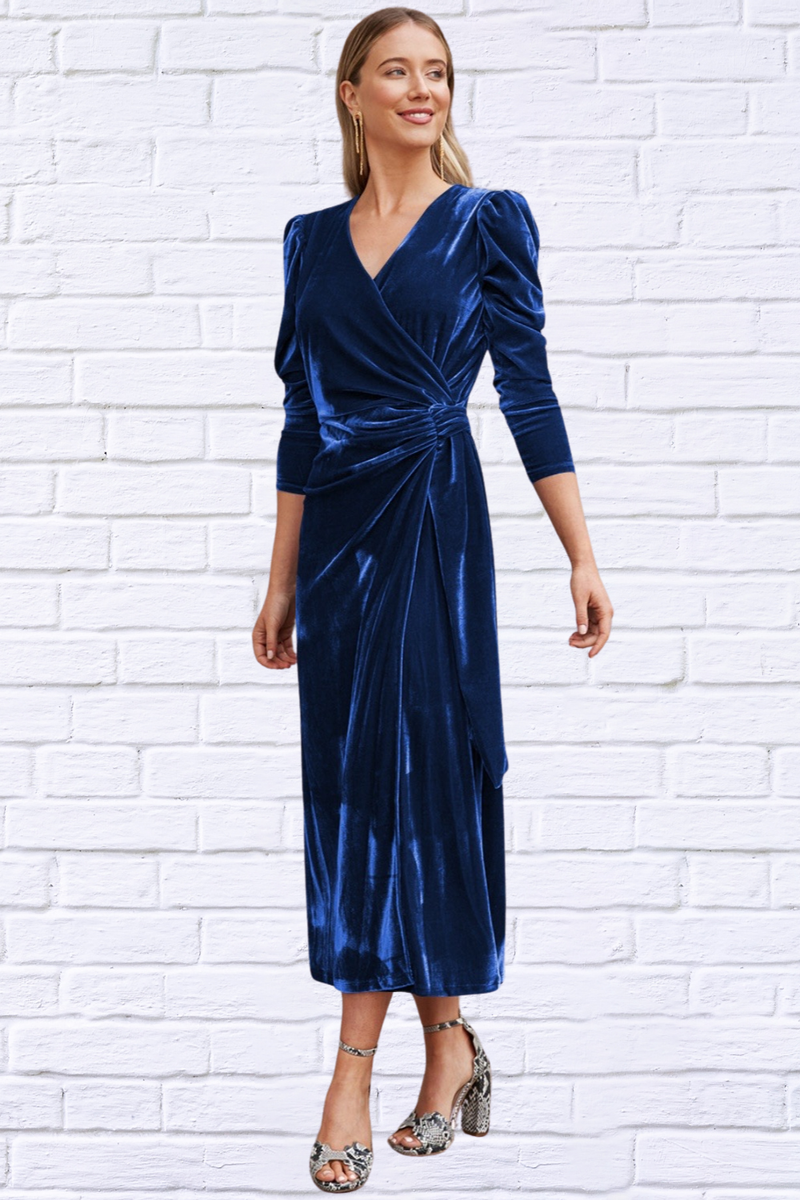 Surplice Puff Sleeve Midi Dress