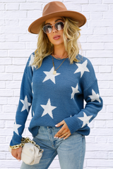 Star Round Neck Dropped Shoulder Sweater