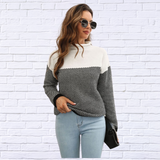 Two-Tone Mock Neck Dropped Shoulder Pullover Sweater