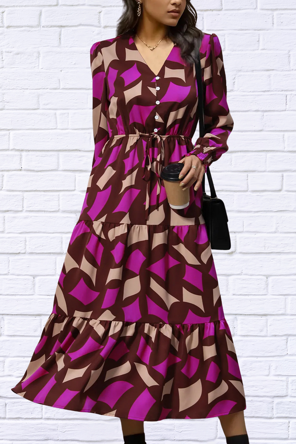 Printed Tied Pocketed Lantern Sleeve Dress | Diva USA