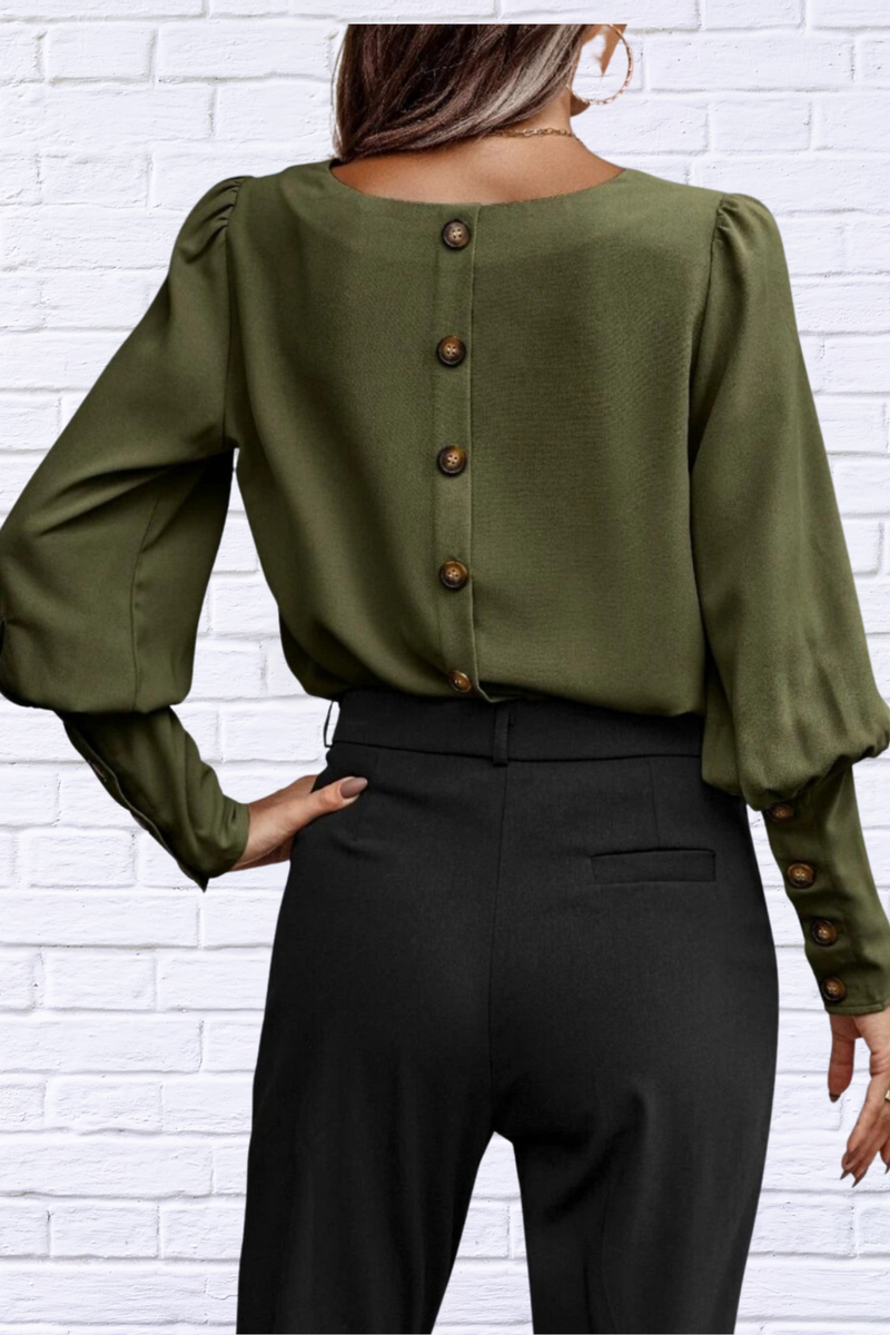 Round Neck Lantern Sleeve Blouse