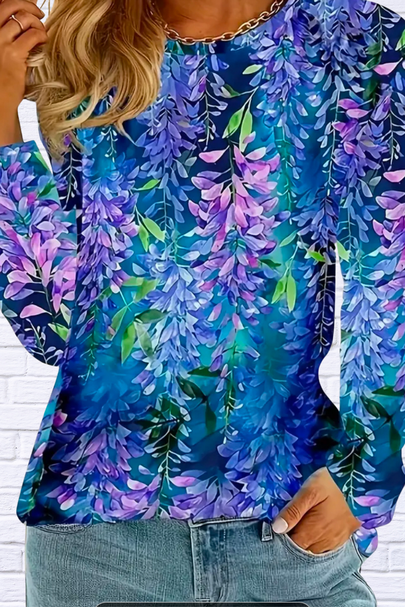 Floral Sprays of Purple and Blues Top