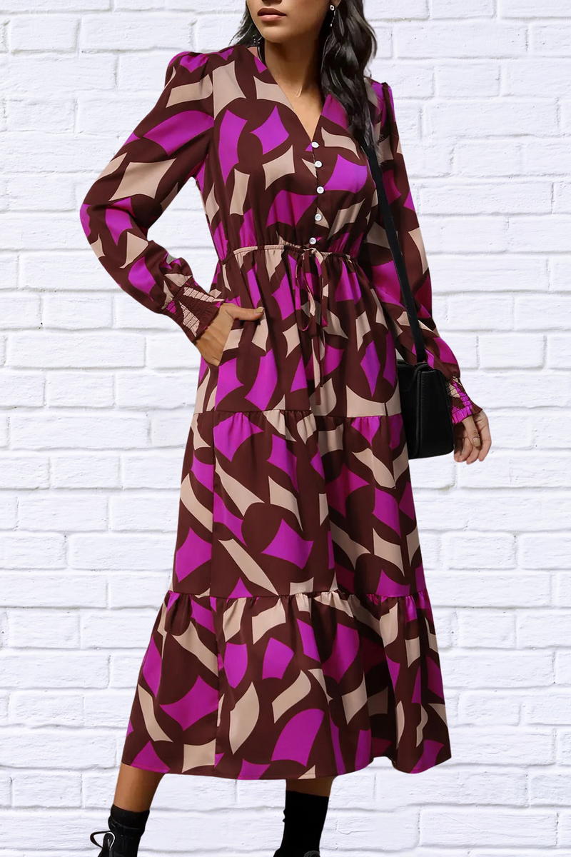 Printed Tied Pocketed Lantern Sleeve Dress | Diva USA