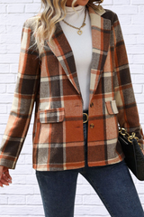 Plaid Button Down Lapel Collar Blazer