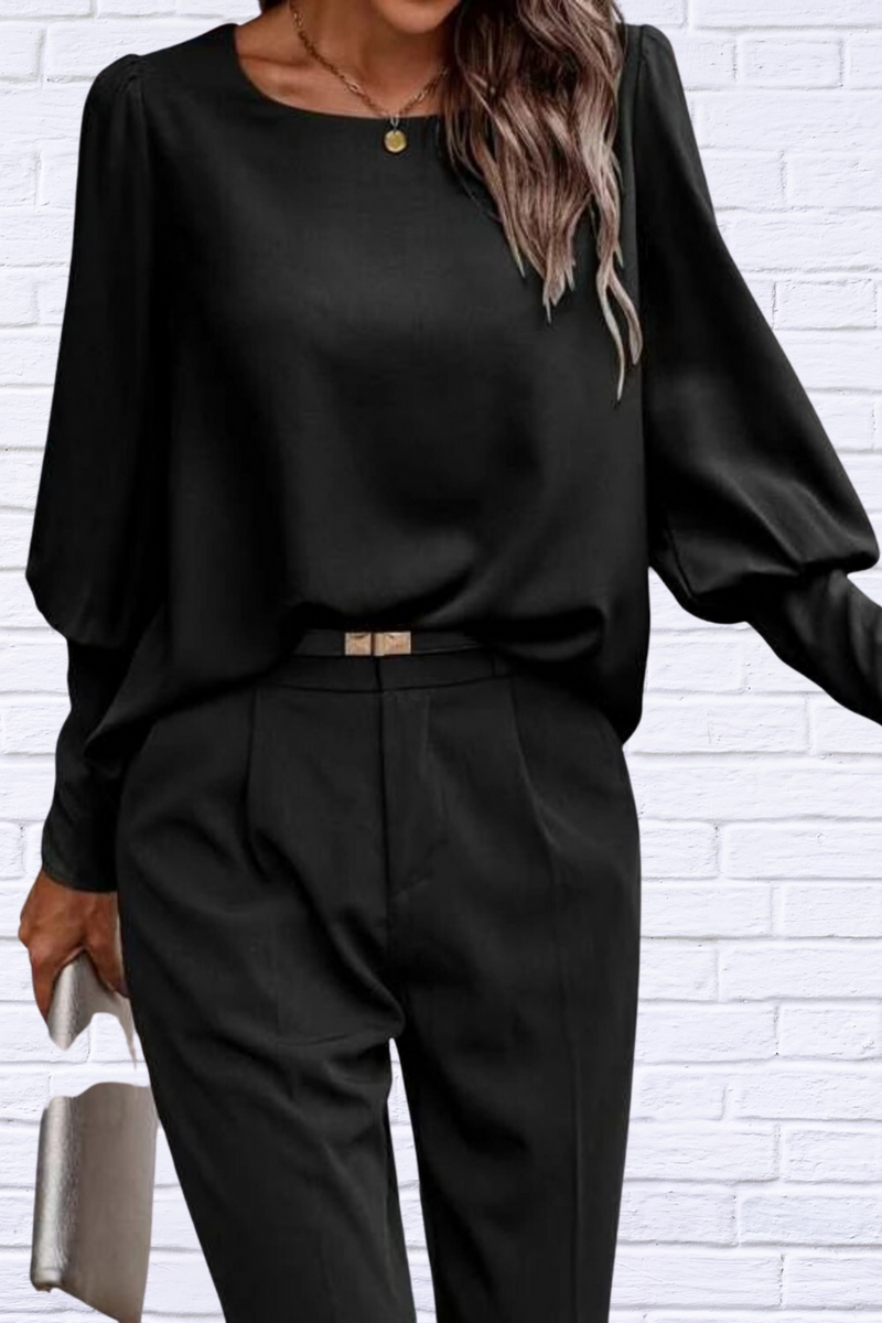 Round Neck Lantern Sleeve Blouse