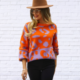 Leopard Round Neck Dropped Shoulder Sweater